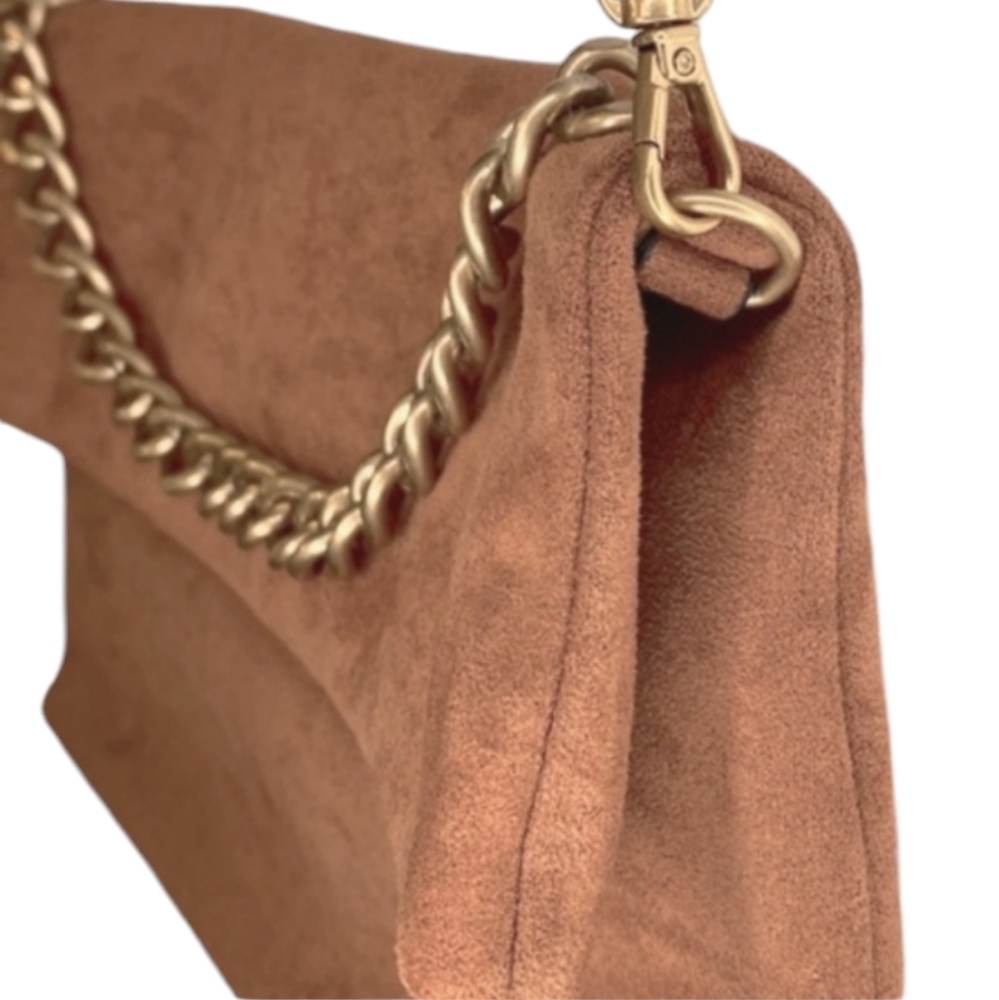 NWT | Express Suede Handbag | Clutch with Golden | Bronze Accents - Picture 3 of 12